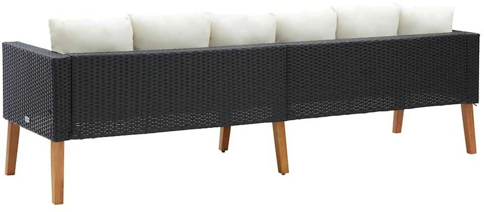 Trivietė sodo sofa su pagalvėlėmis, juodos spalvos, poliratanas