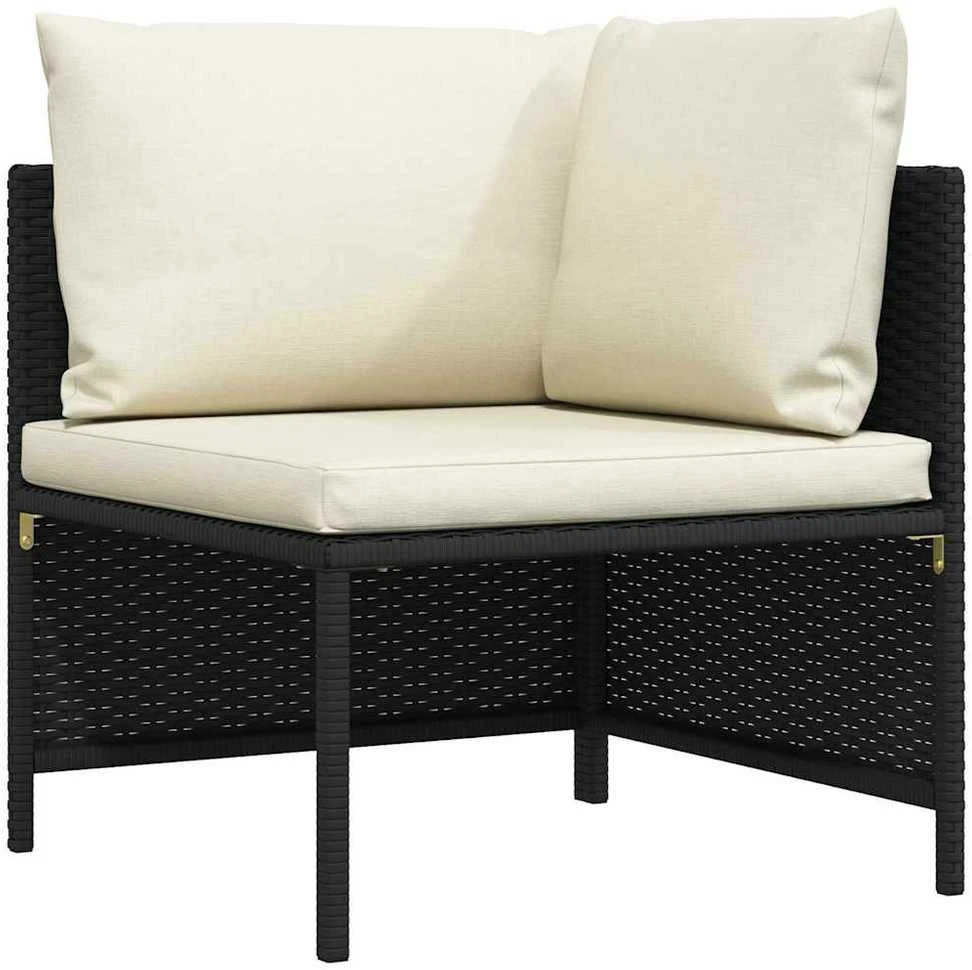 Trivietė sodo sofa su pagalvėlėmis, juodos spalvos, poliratanas
