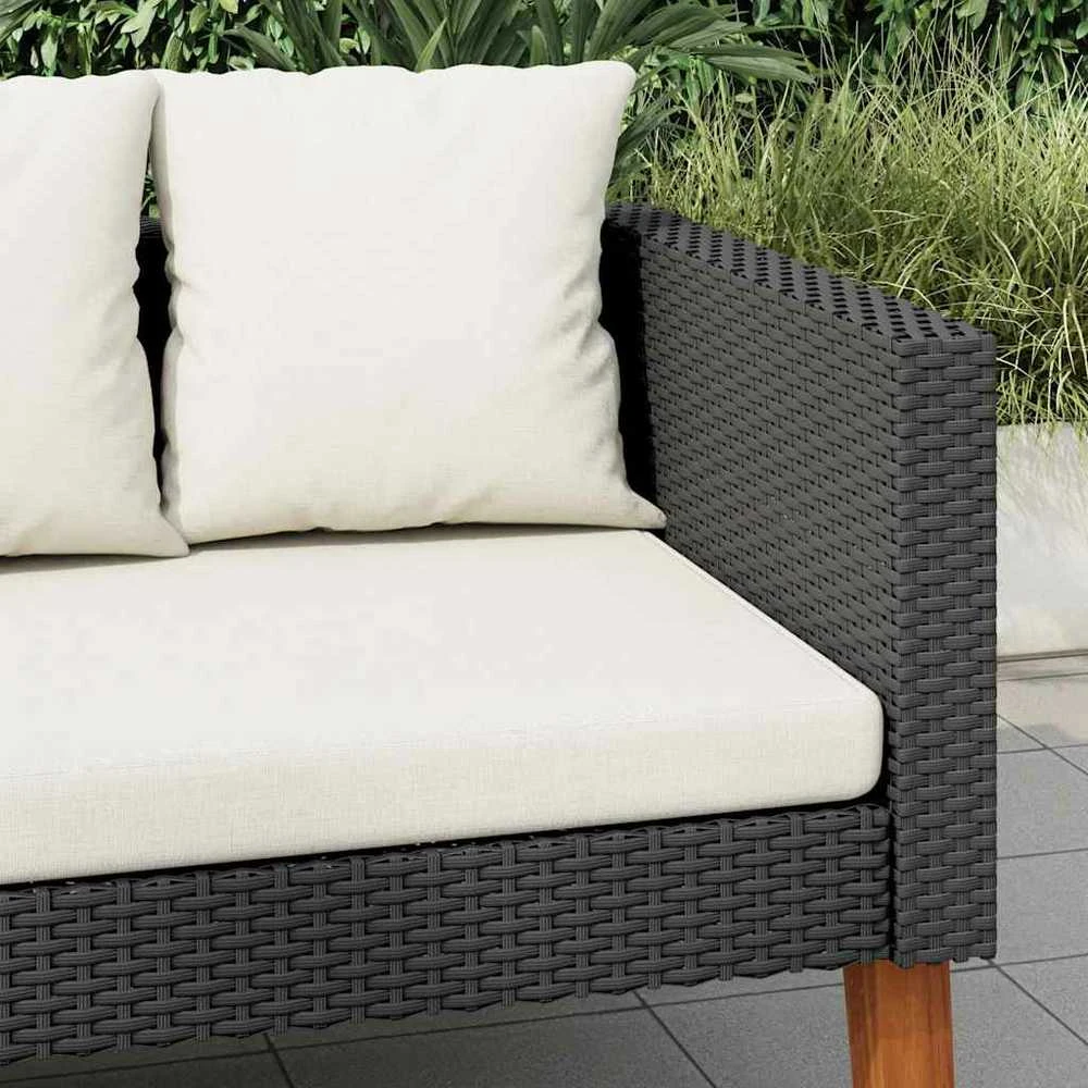 Trivietė sodo sofa su pagalvėlėmis, juodos spalvos, poliratanas