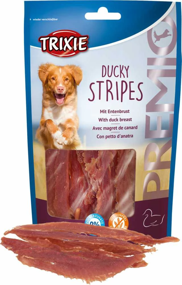Trixie PREMIO Ducky Stripes šunų skanėstai antienos juostelės 100g