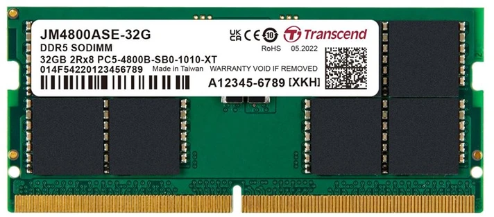 RAM TRANSCEND 32GB JM DDR5 4800 SO-DIMM 2Rx8 2Gx8 CL40 1,1V
