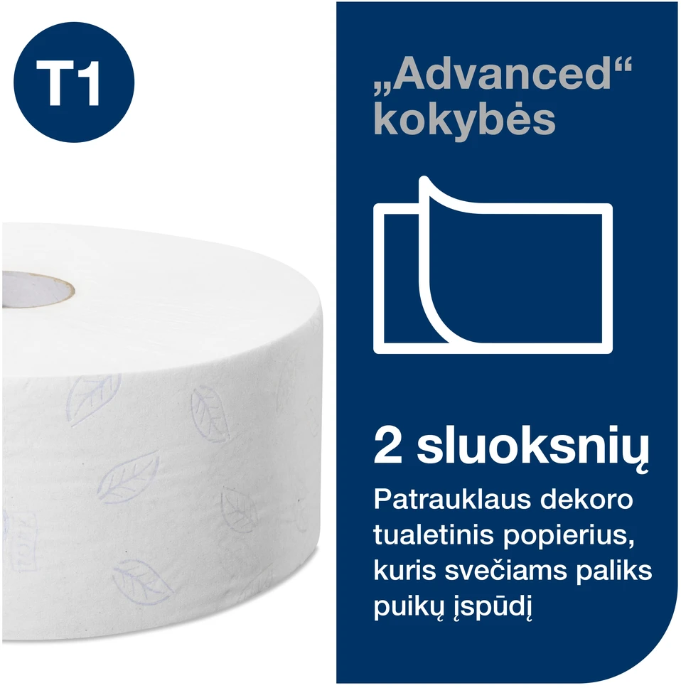Nezatříděno Tualetinis popierius Tork Advanced Jumbo T1, 120272, 2 sluoksniai, 360m, 1800 lapelių, baltos spalvos, 1vnt
