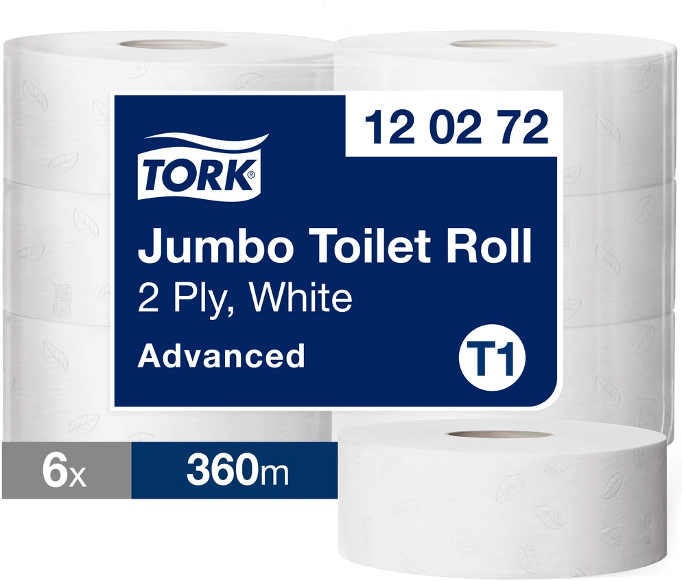 Nezatříděno Tualetinis popierius Tork Advanced Jumbo T1, 120272, 2 sluoksniai, 360m, 1800 lapelių, baltos spalvos, 1vnt