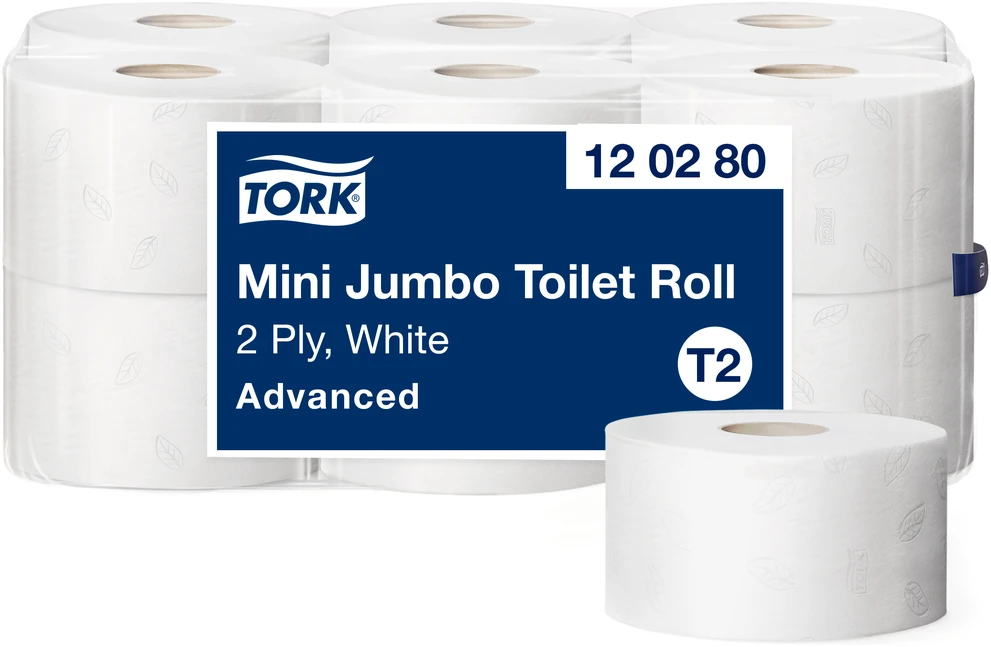 Tualetinis popierius TORK ADVANCED MINI JUMBO T2,120280, 2 sl., 9.4 cm x 170 m, balta sp.