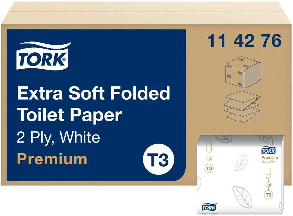 Tualetinis popierius Tork Extra Soft Folded T3, 114276, 2 sluoksniai, 252 lapeliai, baltos spalvos, 1vnt