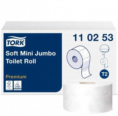 Tualetinis popierius TORK PREMIUM MINI JUMBO T2 110253, 2 sl., 9.7 cm x 170 m, balta sp.