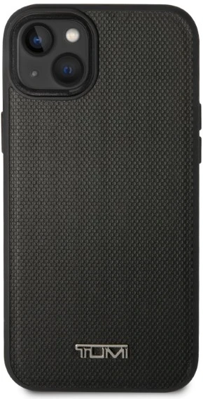 Tumi TUHMP14SRBAK Apple iPhone 14 / 15 / 13 6.1″ juodos spalvos kietas dėklas Leather Balistic Pattern MagSafe