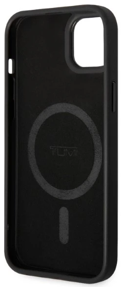 Tumi TUHMP14SRBAK Apple iPhone 14 / 15 / 13 6.1″ juodos spalvos kietas dėklas Leather Balistic Pattern MagSafe