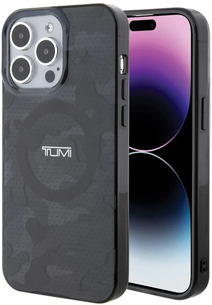 Tumi TUHMP15LDLCAG iPhone 15 Pro 6.1″ pilkos spalvos kietas dėklas with Camo Print and MagSafe