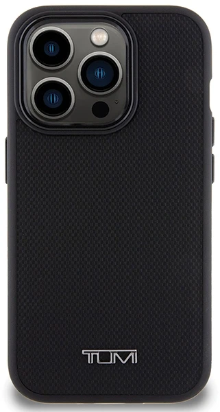 Tumi TUHMP15LRBAK Apple iPhone 15 Pro 6.1″ juodos spalvos kietas dėklas with Leather Ballistic Pattern and MagSafe
