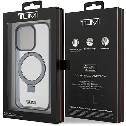 „Tumi TUHMP15XSSFC“ baltos spalvos kietas dėklas „Apple iPhone 15 Pro Max 6.7“ su permatomu žiediniu stovu ir „MagSafe“