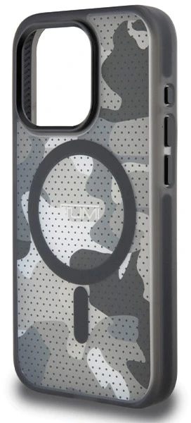 Tumi TUHMP15XTCAMK Apple iPhone 15 Pro Max 6.7″ juodos spalvos kietas dėklas with Frosted Camo Print and MagSafe