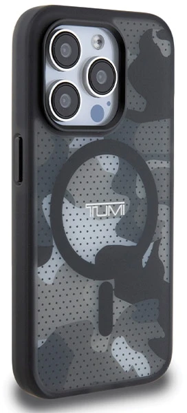 Tumi TUHMP15XTCAMK Apple iPhone 15 Pro Max 6.7″ juodos spalvos kietas dėklas with Frosted Camo Print and MagSafe