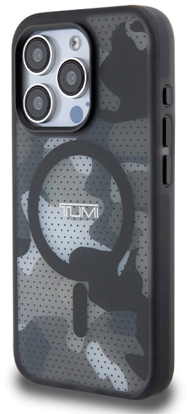 Tumi TUHMP15XTCAMK Apple iPhone 15 Pro Max 6.7″ juodos spalvos kietas dėklas with Frosted Camo Print and MagSafe
