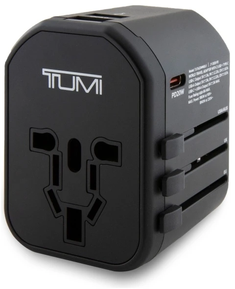 TUMI TUTA20WMSLK travel adapter 20W USB-C / 2xUSB-A juodas