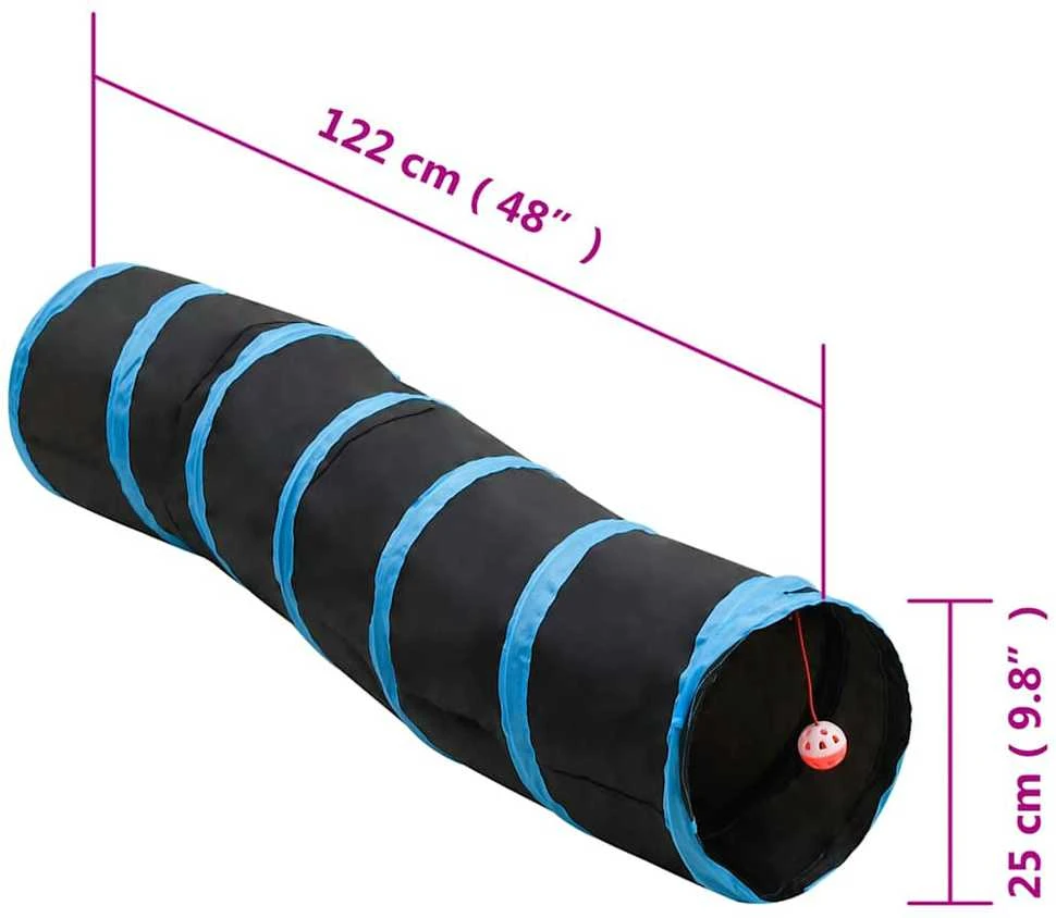 Tunelis katėms, juodas ir mėlynas, 122cm, poliesteris, S formos