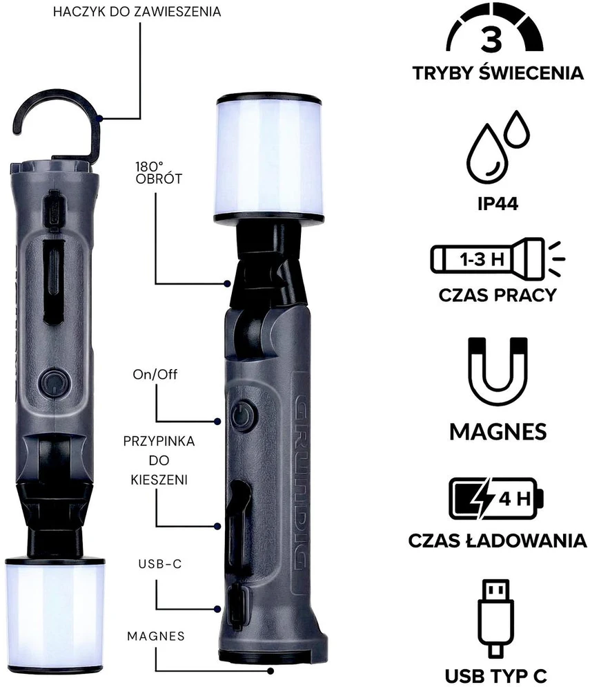 Led žibintuvėlis Grundig 1200mAh