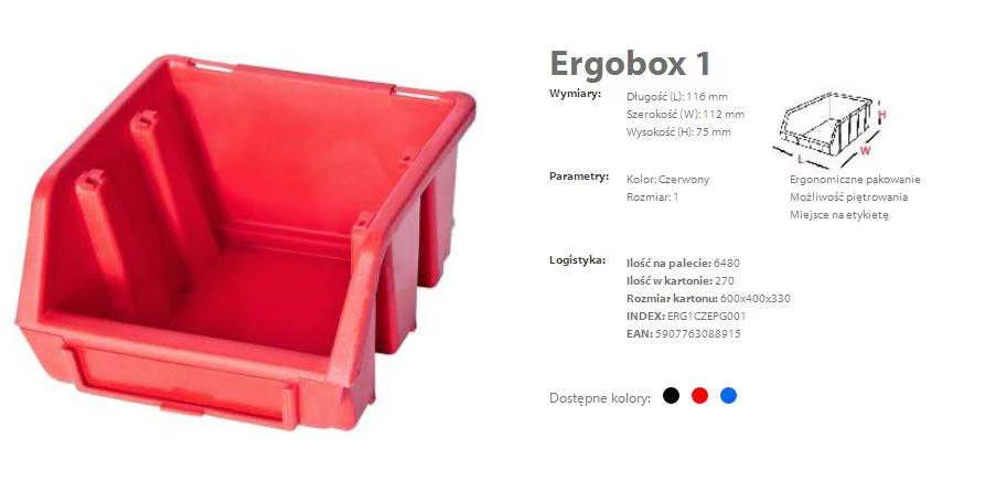 PATROL ERGOBOX 1 Raudonas, 116 x 112 x 75mm