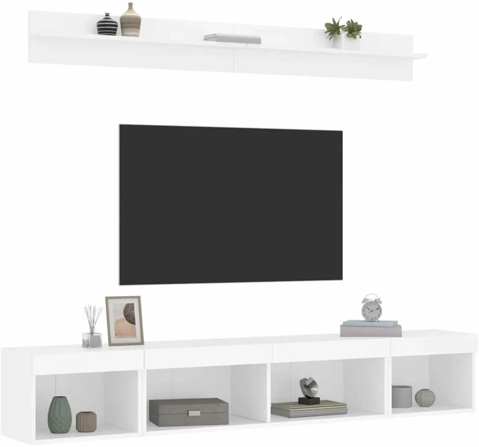 TV staliukas Sieninė TV sekcija su LED, 5 dalių, balta, apdirbta mediena