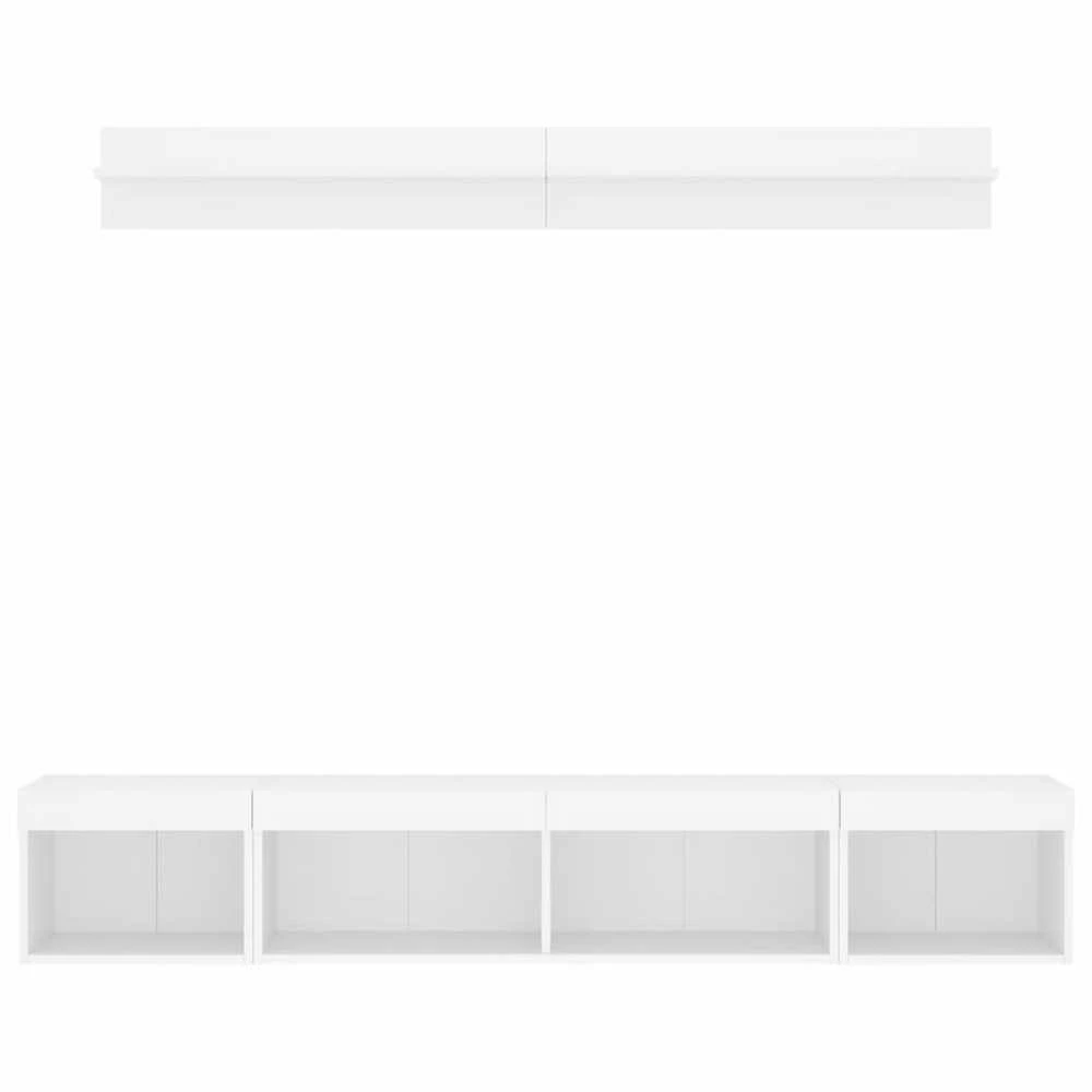 TV staliukas Sieninė TV sekcija su LED, 5 dalių, balta, apdirbta mediena