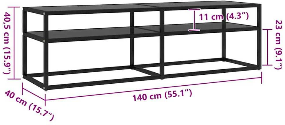 TV staliukas Televizoriaus spintelė, juoda, 140x40x40,5cm, grūdintas stiklas