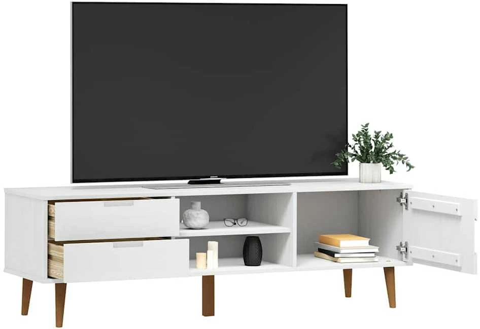TV staliukas Televizoriaus spintelė MOLDE, balta, 158x40x49cm, pušis