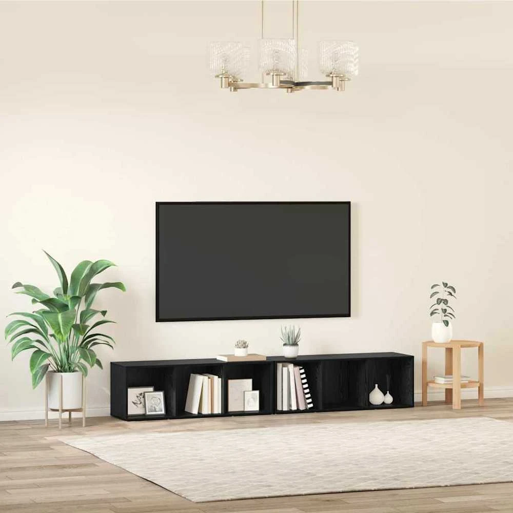 TV staliukas TV spintelių komplektas 2 vnt. Juodas ąžuolas Apdirbta mediena