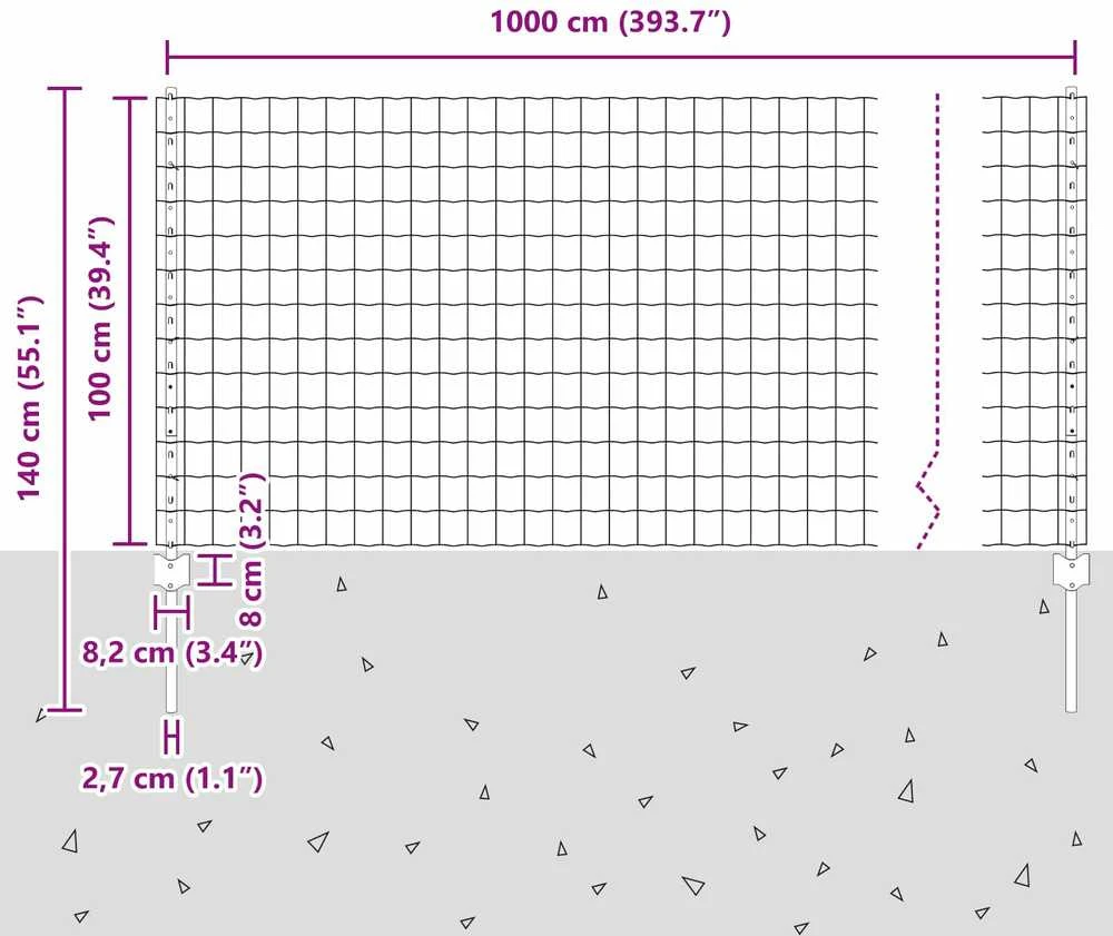 Euro tvoros su stulpu 10 x 1 m PVC dengtas plienas Pilka