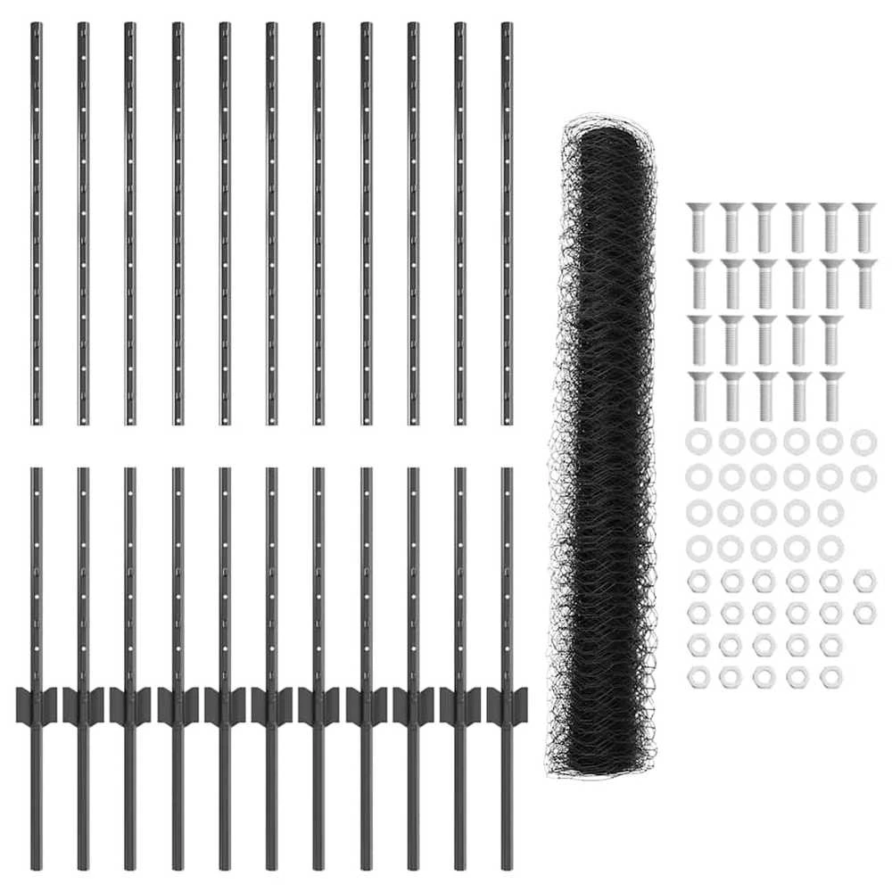 Hexagonal Fence with Post 25 x 1 m PVC dengtas plienas Pilka
