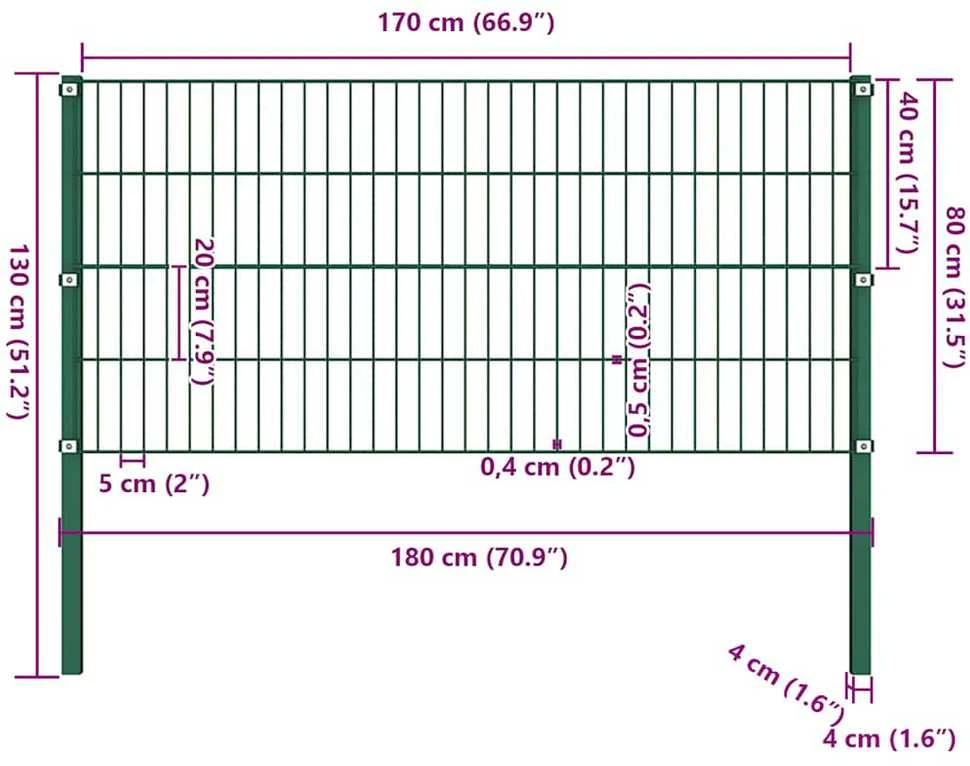 Tvoros segmentai su stulpais, žalios spalvos, 1,7x0,8m, geležis