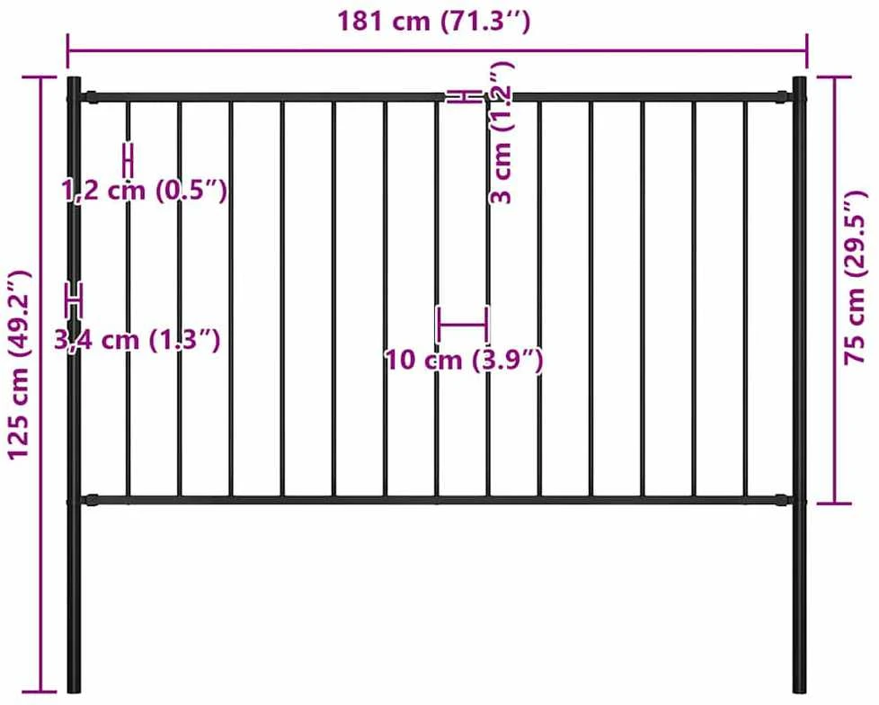 Tvoros plokštė su stulpais, juodos spalvos, 1,7x0,75m, plienas