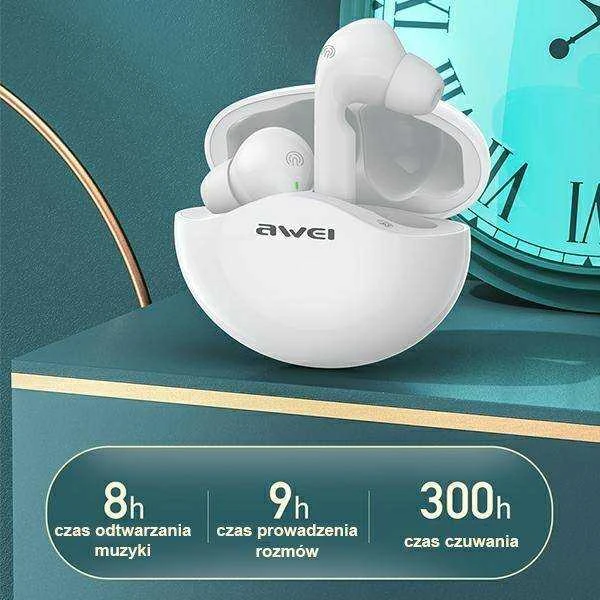 AWEI T12TWS Bluetooth sports ausinės baltos spalvos
