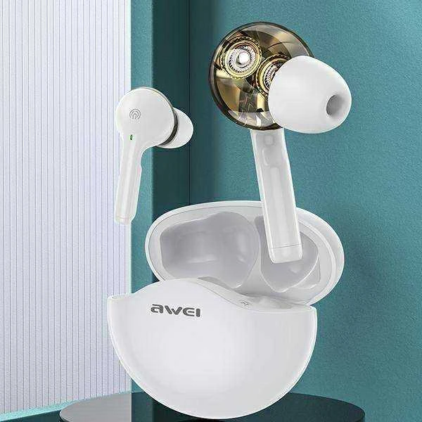 AWEI T12TWS Bluetooth sports ausinės baltos spalvos