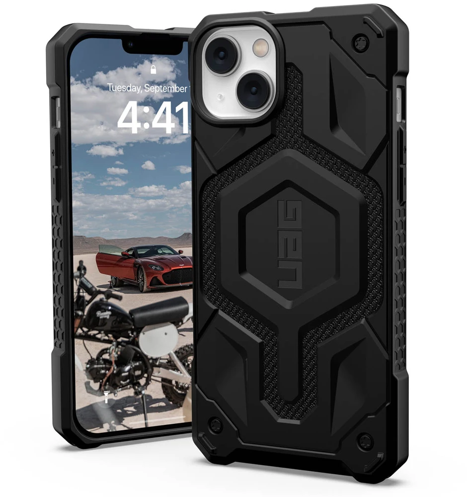 UAG Urban Armor Gear dėklas MONARCH, skirtas IPHONE 14 Plus, juodas, kevlarinis
