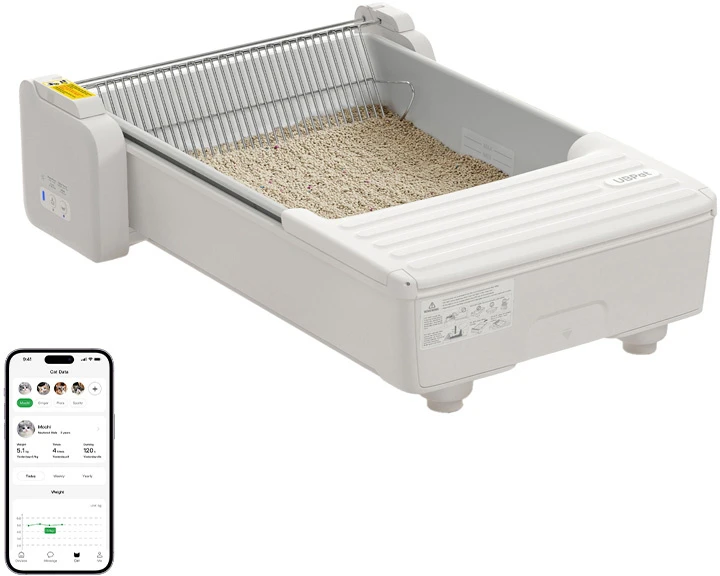 Gyvūnų Prekės - UBPet C31 Išmanusis Automatinis Šiukšlių Dėžė, Dviejų Šukų Sistema, Programėlės Stebėjimas, 1–11 kg, Balta
