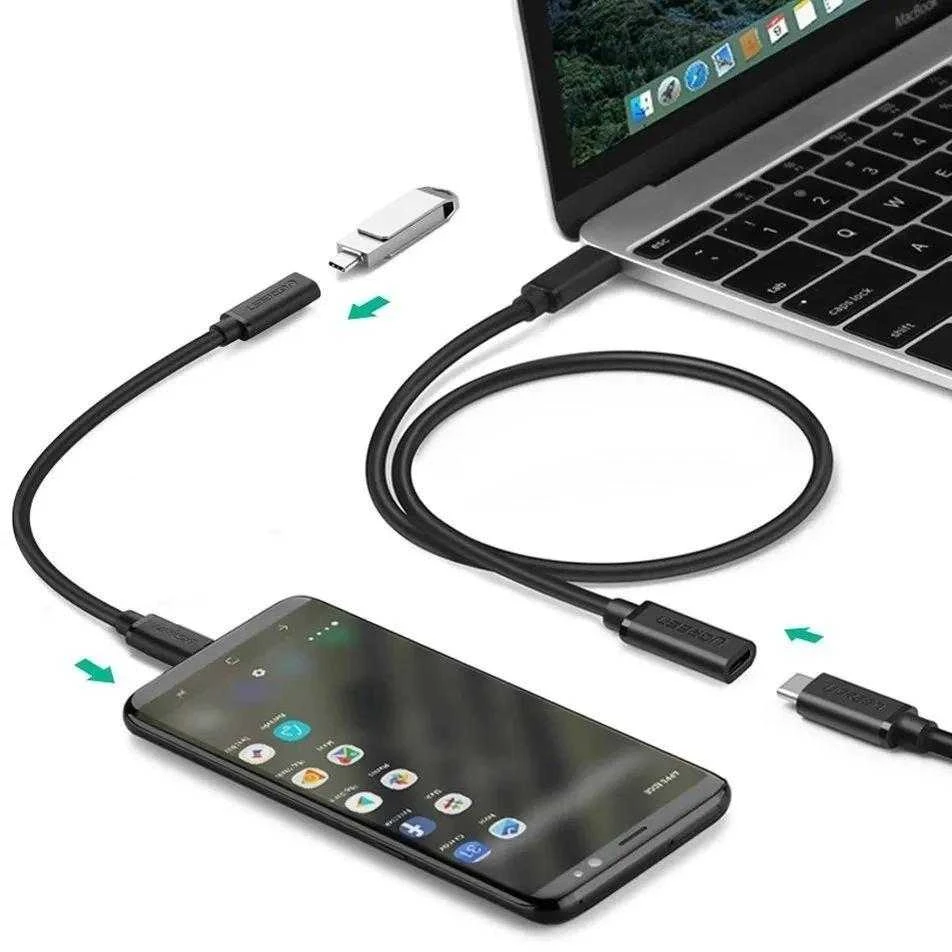 UGREEN USB Type C 3.1 kabelio prailginimas 0.5m - Juodas