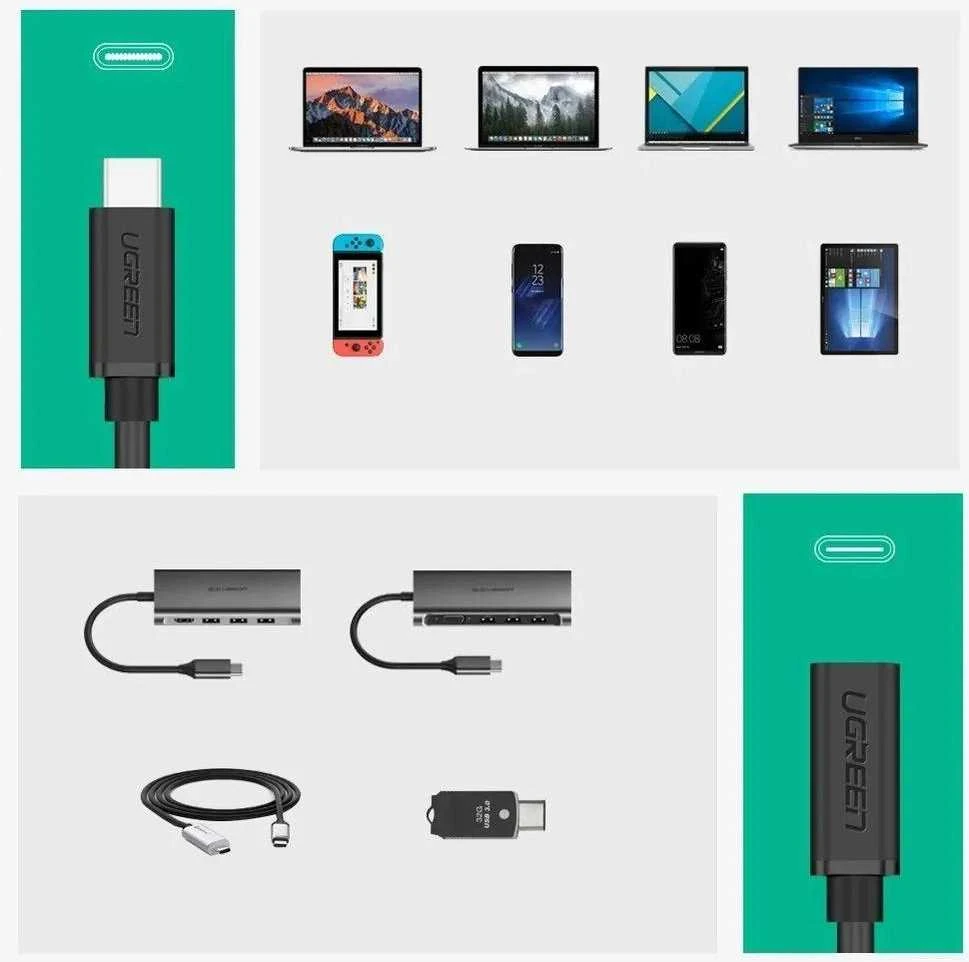 UGREEN USB Type C 3.1 kabelio prailginimas 0.5m - Juodas