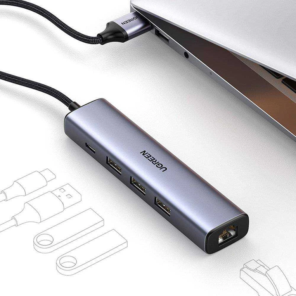 UGREEN 5in1 USB-A 3x USB 3.0 + RJ45 + USB-C adapteriai