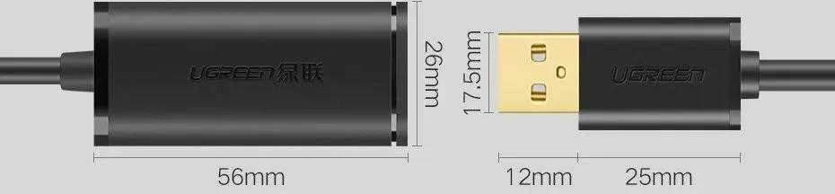 Kabelio prailginimas USB 2.0 UGREEN US121 10m - Juodas