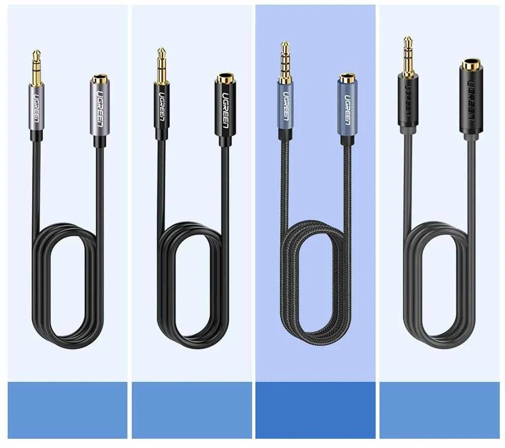 Laido pratęsimas audio AUX lizdas 3.5mm UGREEN AV118, 1m - pilkas/juodas
