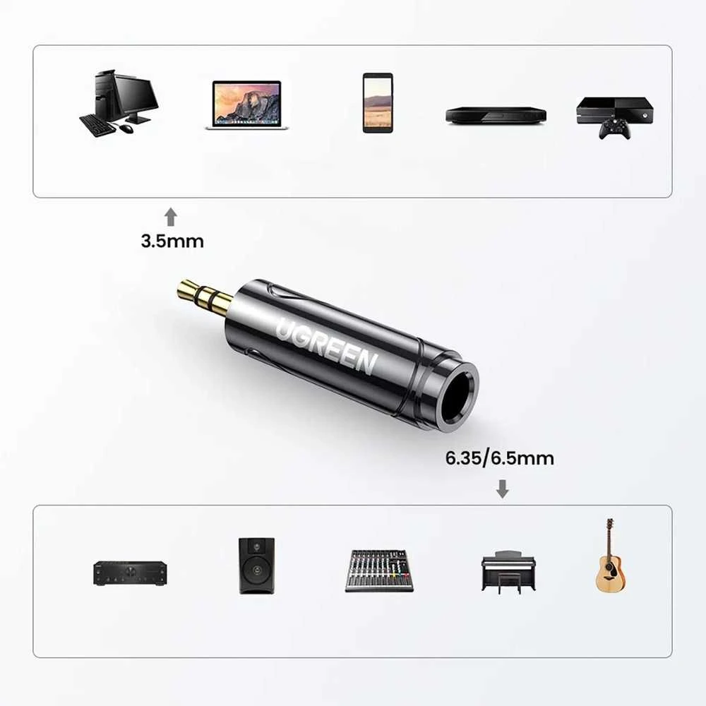 UGREEN adapteris / adapteris 3.5 mm-es lizdas-ről 6.5 / 6.35 mm-es mini jack-re (szürke)