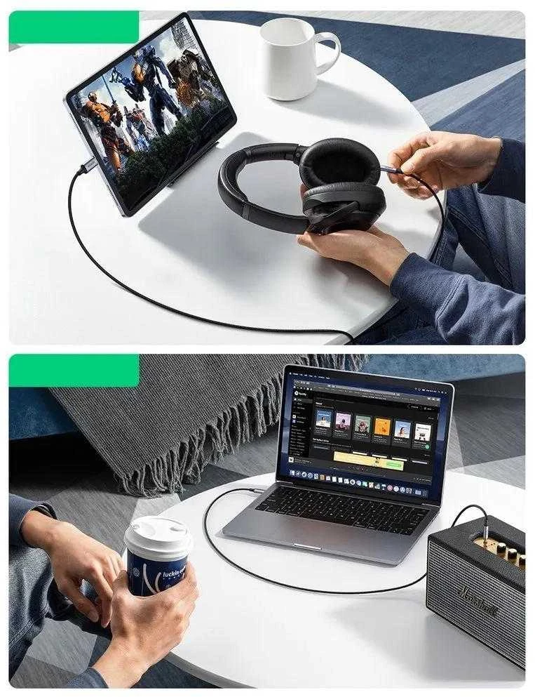 UGREEN CM450 USB-C - AUX 3.5mm laidas 1m juodas