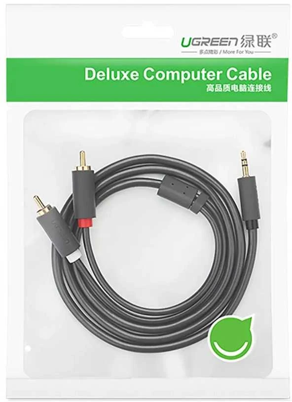 UGREEN AV102 2x RCA (Cinch) kištukai - 3.5mm lizdas kabelis 5m juodas