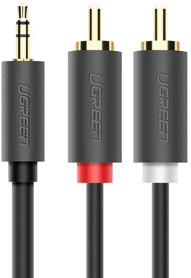 UGREEN AV102 2x RCA (Cinch) kištukai - 3.5mm lizdas kabelis 5m juodas