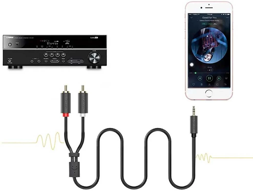 UGREEN AV102 2x RCA (Cinch) kištukai - 3.5mm lizdas 1m juodas