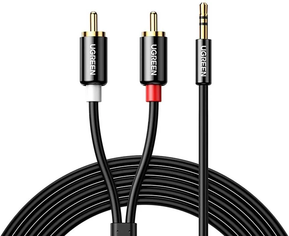 UGREEN AV116 3.5 mm lizdas iki 2RCA (Cinch) kabelis 2 m (juodas)