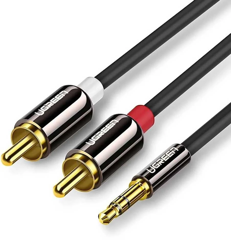 UGREEN AV116 3.5 mm lizdas iki 2RCA (Cinch) kabelis 2 m (juodas)