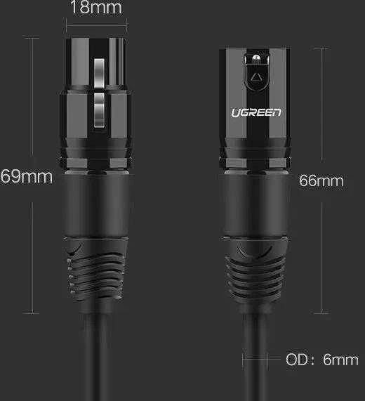 XLR lizdas XLR kištukinis kabelis UGREEN AV130 3m (juodas)
