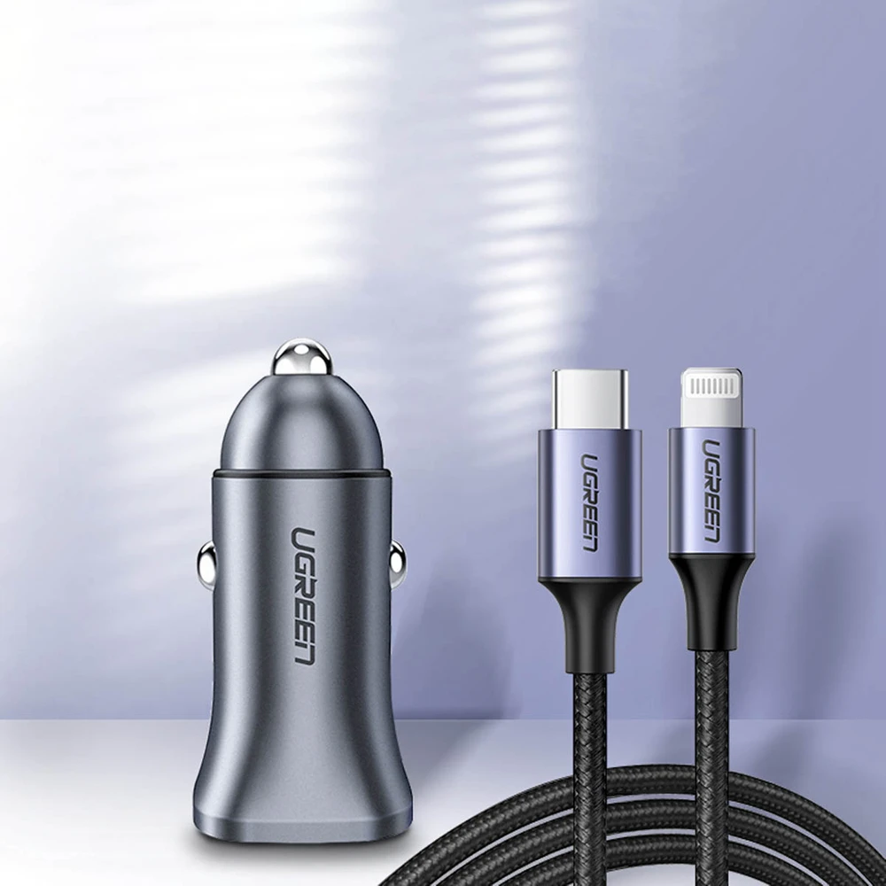 Automobilinis įkroviklis Ugreen CD130 USB-C/USB-A 30W pilkas