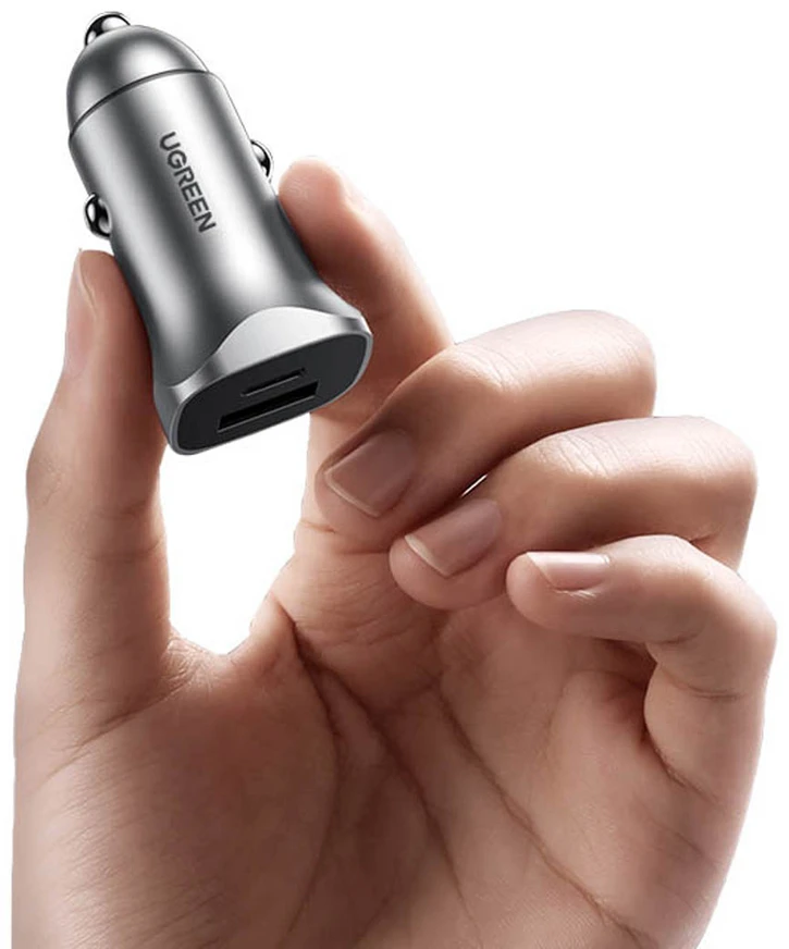 Automobilinis įkroviklis Ugreen CD130 USB-C/USB-A 30W pilkas